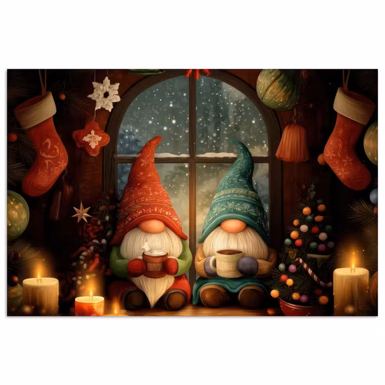 Poster - Gnooms - Kerst - Raam - Kleurrijk — 1