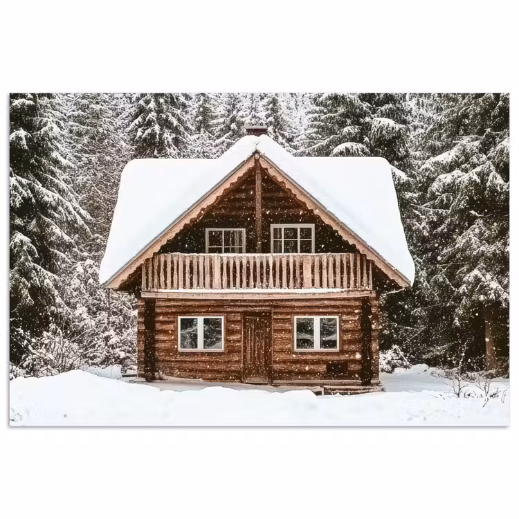 Poster - Huis - Bos - Winter - Natuur - Sneeuw — 1