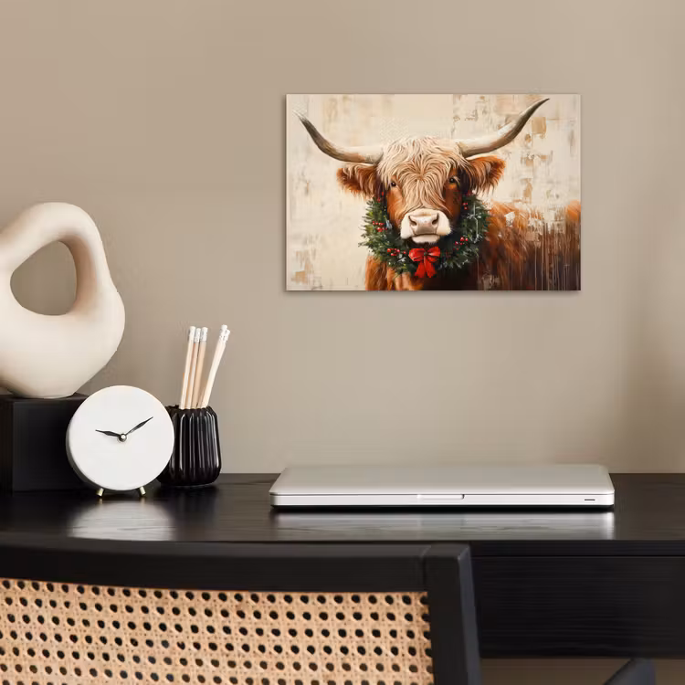 Poster - Kerst - Schotse Hooglander - Bruin - Krans — 2
