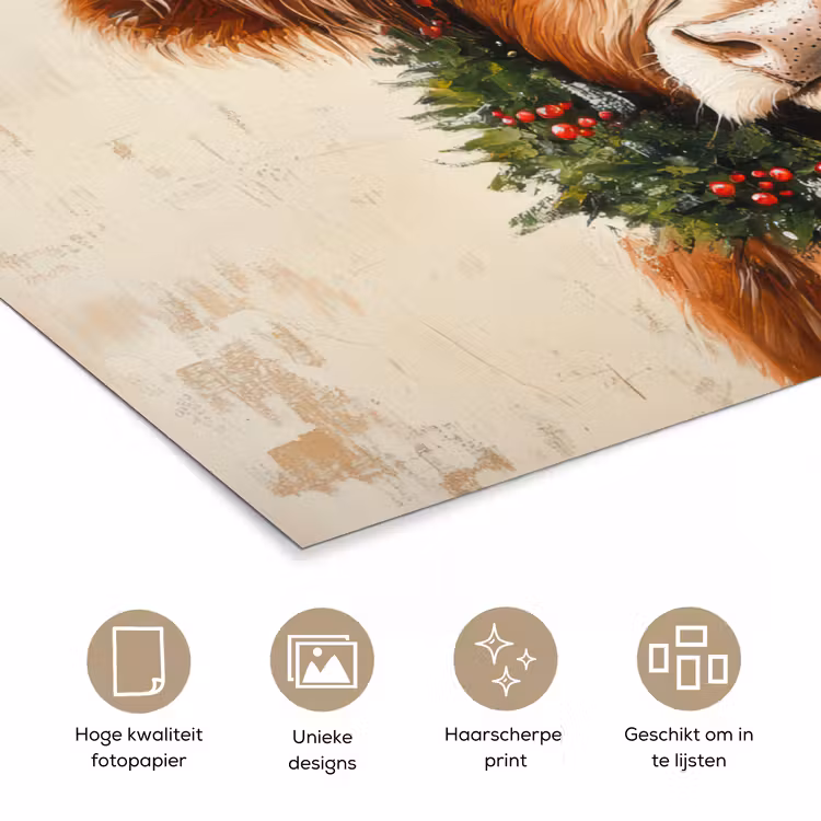 Poster - Kerst - Schotse Hooglander - Bruin - Krans — 5