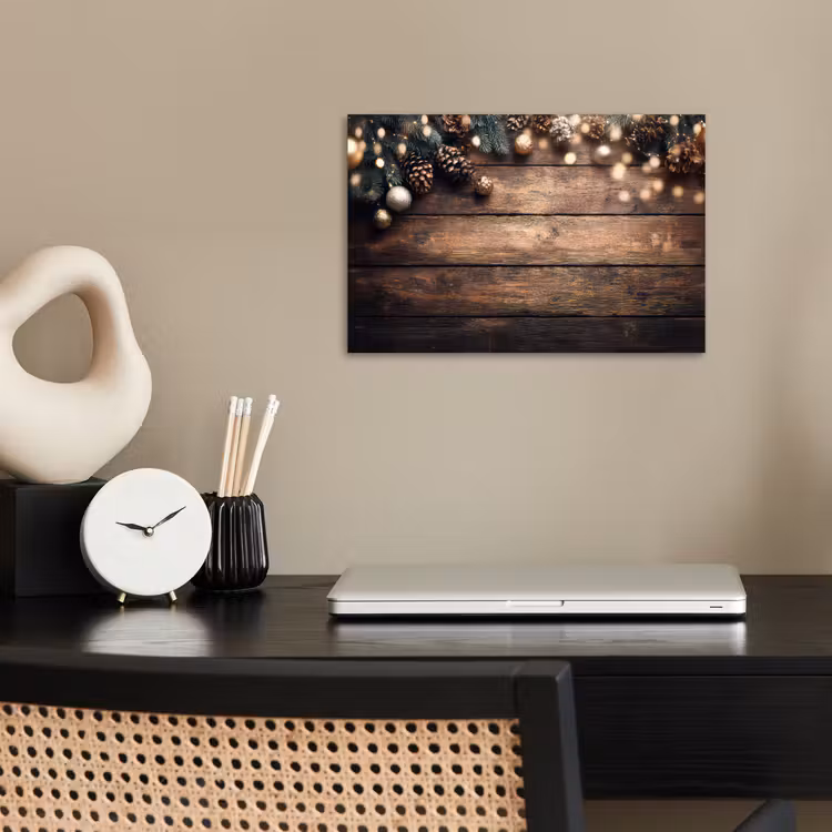 Poster - Kerstdecoratie - Houten - Dennenappel - Bruin — 2