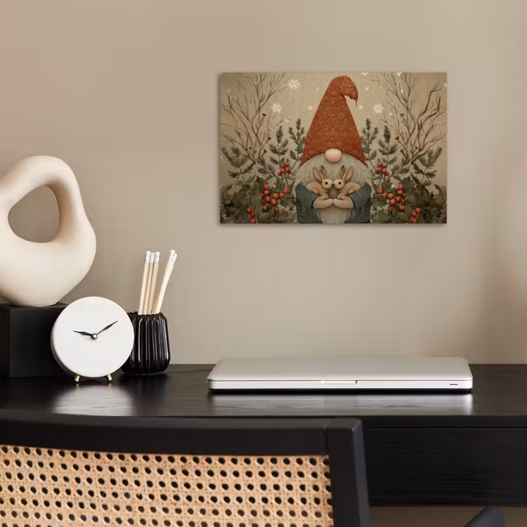 Poster - Kerstgnome - Konijntjes - Kleurrijk — 2