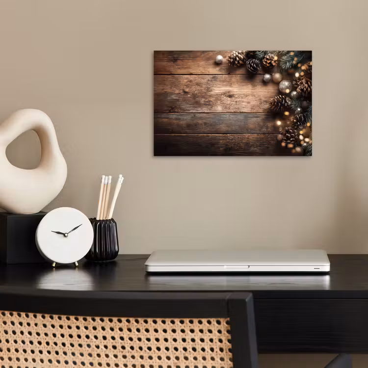 Poster - Kersthoekdecoratie - Dennenappels - Lichtjes — 2