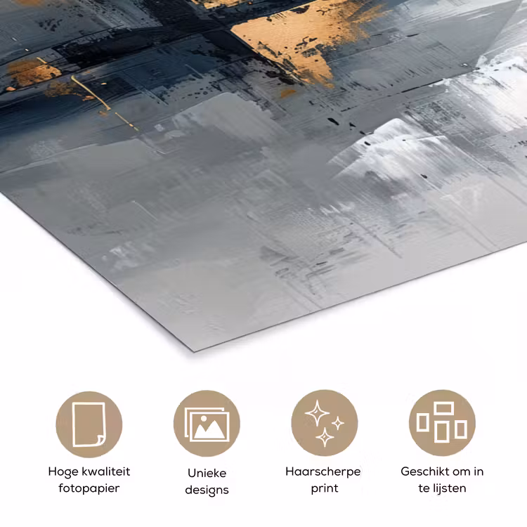 Poster - Kunst - Grijs - Goud - Abstract — 5
