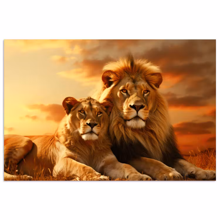 Poster - Leeuwen - Zonsondergang - Afrika - Savanne - Dieren — 1