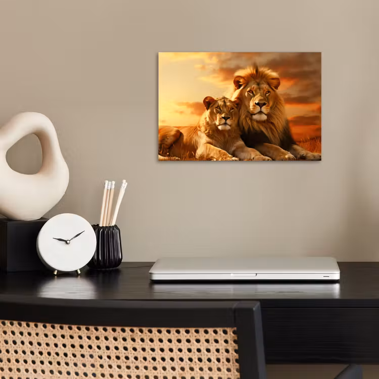 Poster - Leeuwen - Zonsondergang - Afrika - Savanne - Dieren — 2