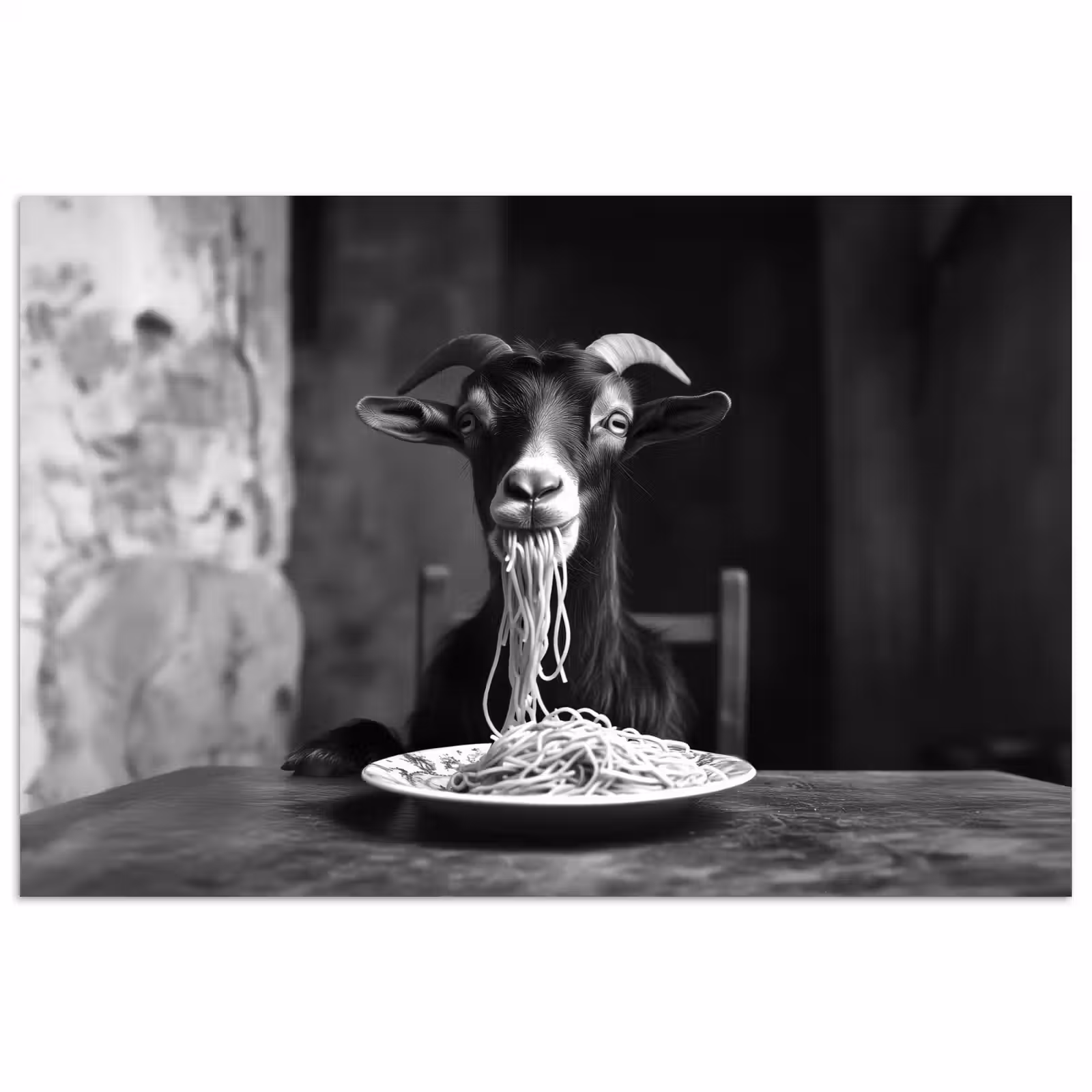 Poster - Geit - Bord - Spaghetti - Zwart Wit — 1