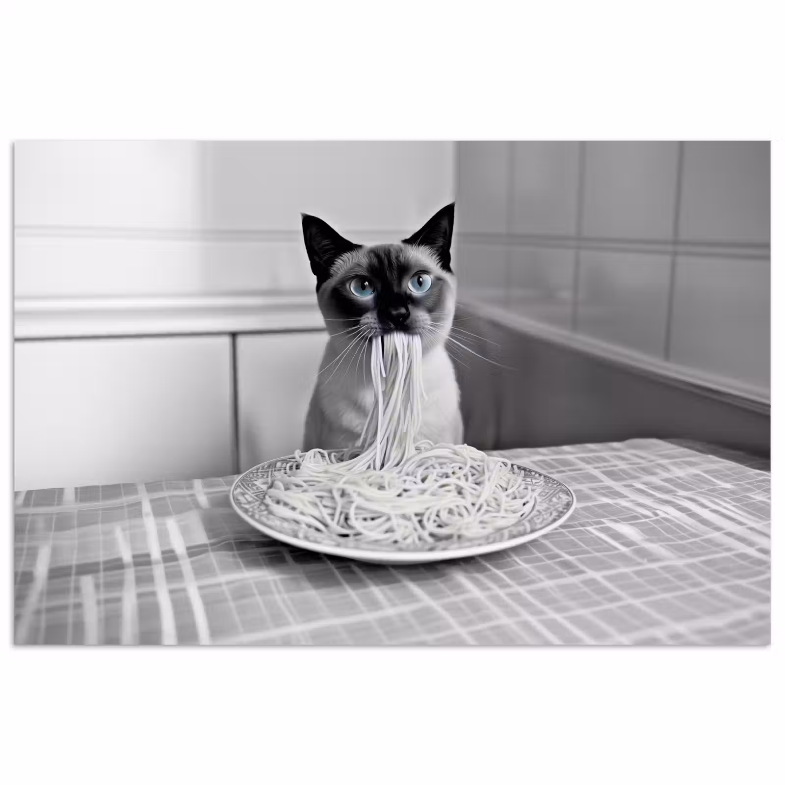 Poster - Kat - Siamees - Zwart Wit - Schattig - Dieren — 1