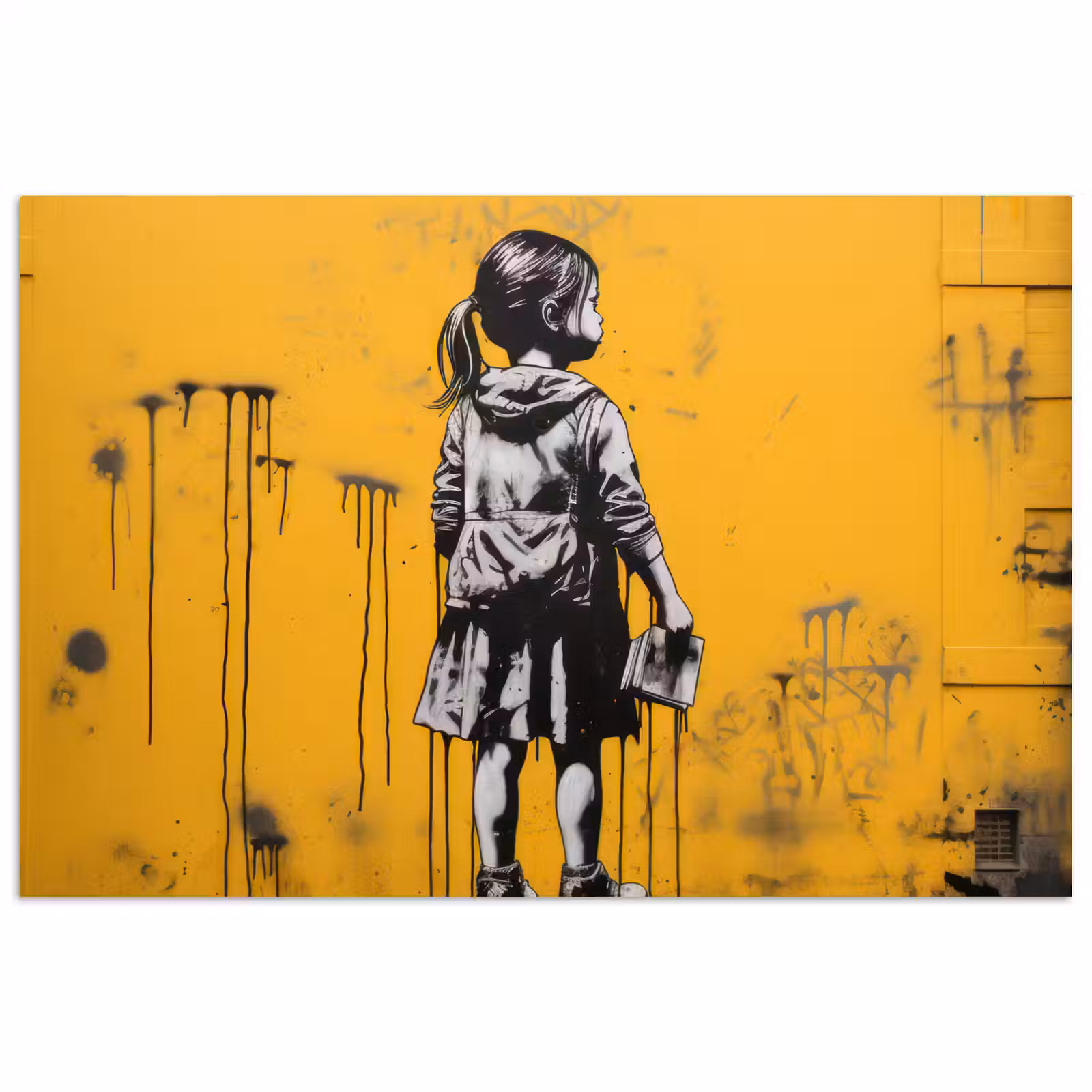 Poster - Meisje - Boek - Gele Muur - Graffiti — 1
