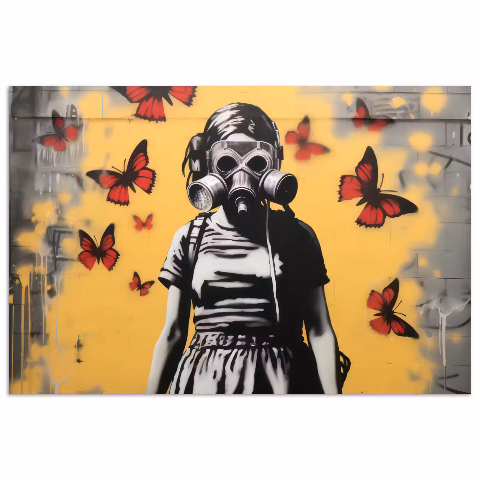 Poster - Meisje - Gasmasker - Vlinders - Graffiti — 1