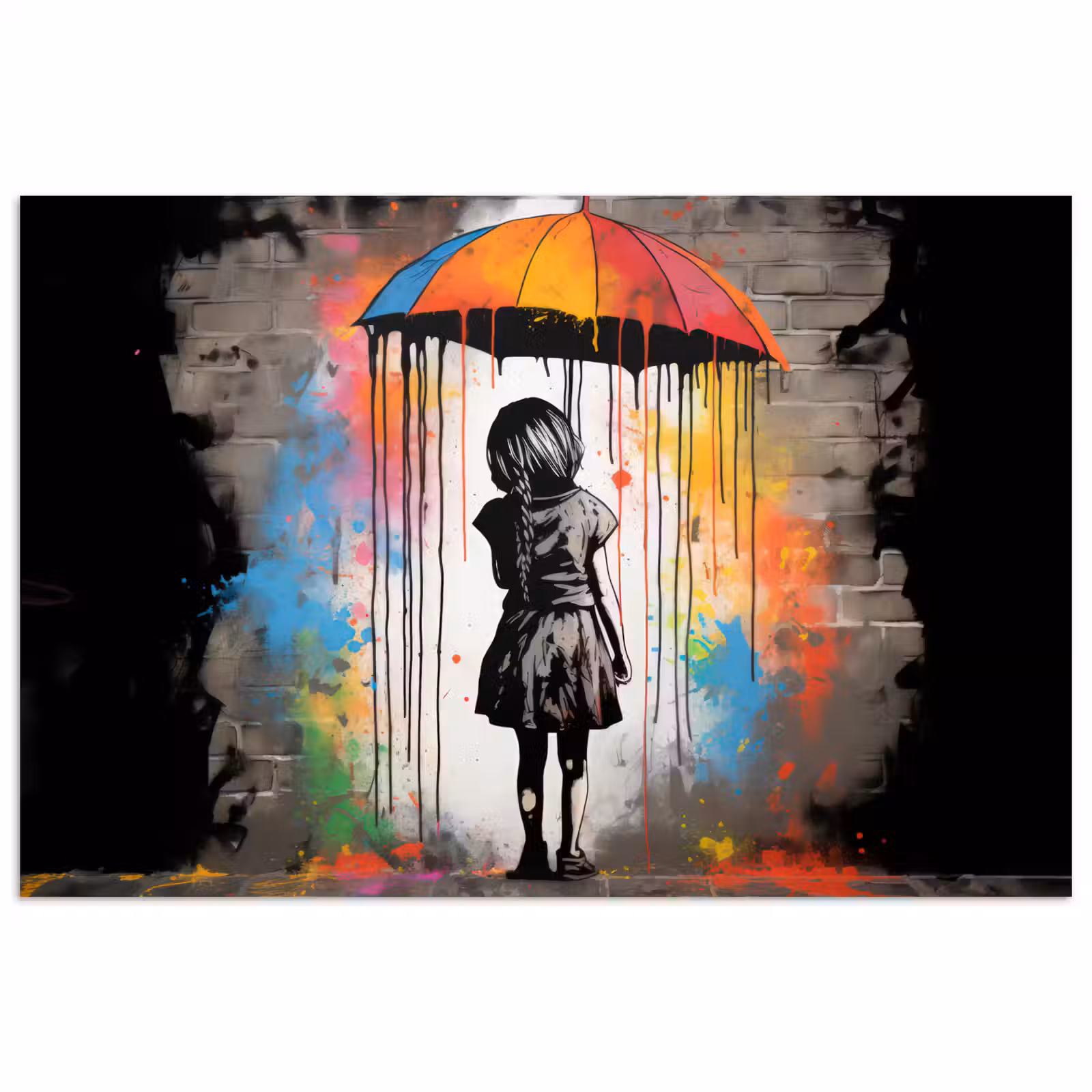 Poster - Meisje - Kunst - Paraplu - Graffiti - Kleuren - Muur — 1