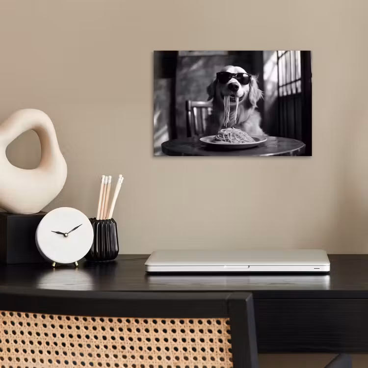 Poster - Golden Retriever - Hond - Vrolijk -  Bord spaghetti - Zwart - wit — 2