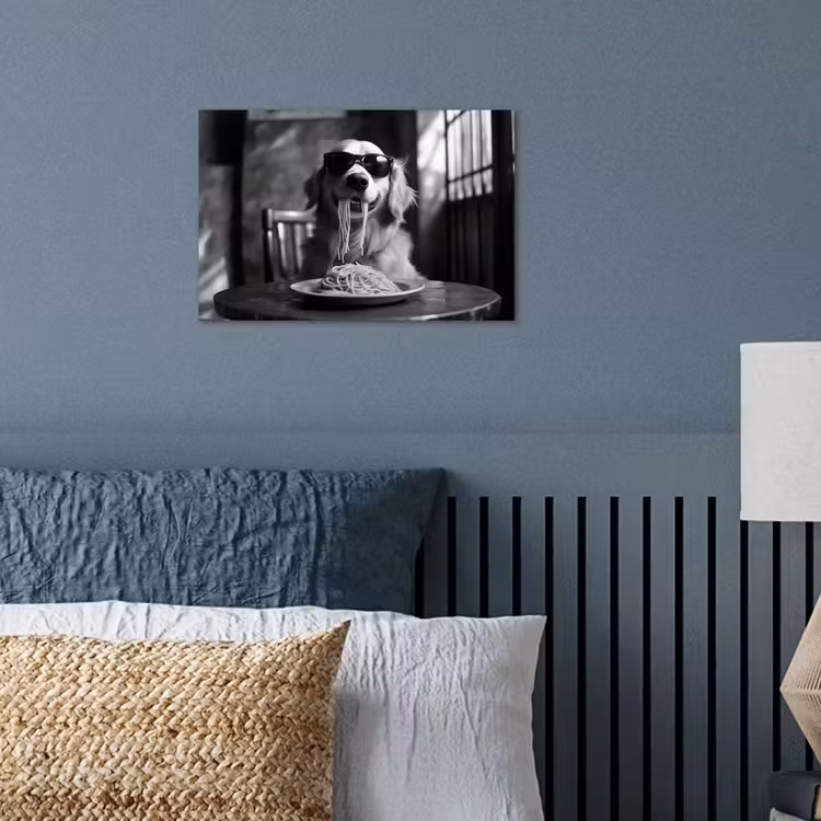 Poster - Golden Retriever - Hond - Vrolijk -  Bord spaghetti - Zwart - wit — 3