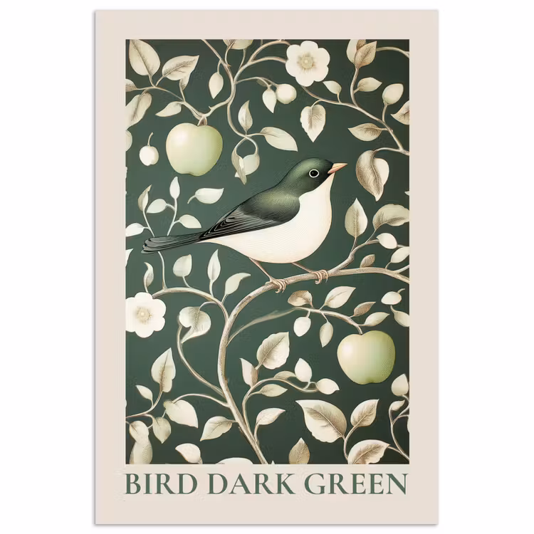 Poster - Groen - Vogel - Bloemen — 1