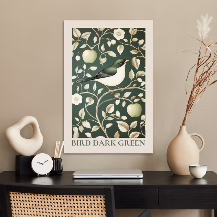 Poster - Groen - Vogel - Bloemen — 2
