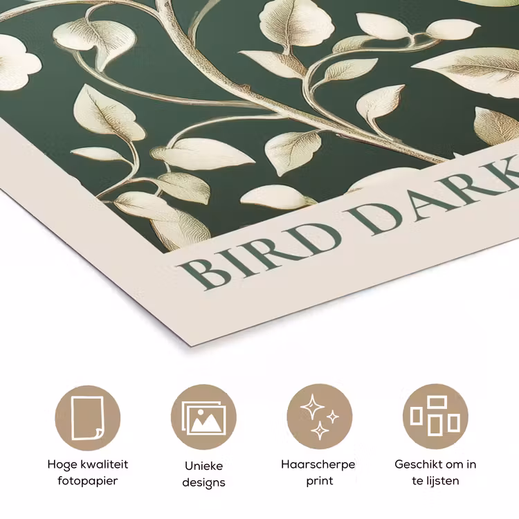 Poster - Groen - Vogel - Bloemen — 5