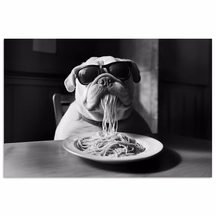 Poster - Hond - Bulldog - Pasta - Bril - Stoer - Dieren — 1