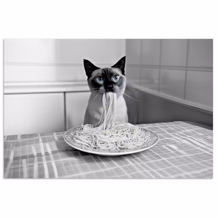 Poster - Kat - Siamees - Zwart Wit - Schattig - Dieren — 1