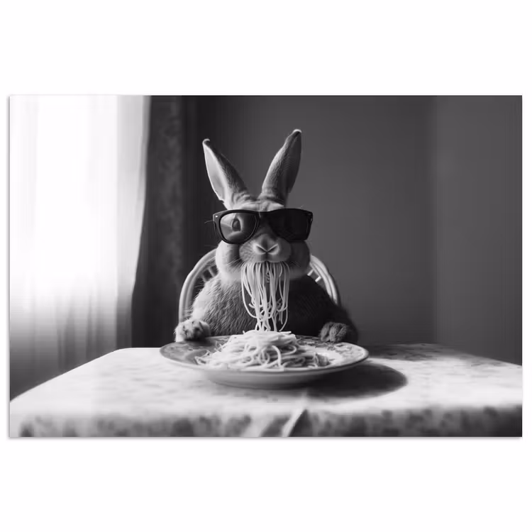 Poster - Konijn - Bunny - Zonnebril - Tafelkleed - Pasta - Schattig — 1