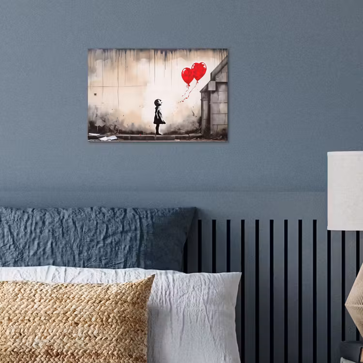 Poster - Kunst - Meisje - Ballonnen - Hart - Grijs — 3