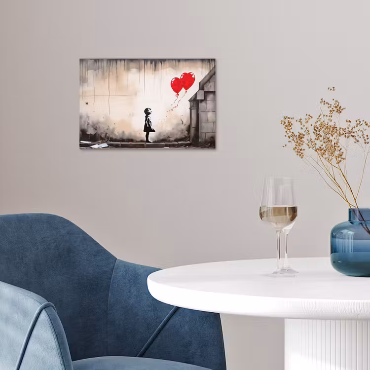 Poster - Kunst - Meisje - Ballonnen - Hart - Grijs — 4