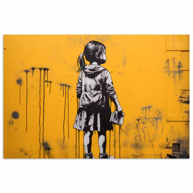 Poster - Meisje - Boek - Gele Muur - Graffiti — 1