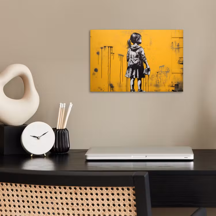 Poster - Meisje - Boek - Gele Muur - Graffiti — 2