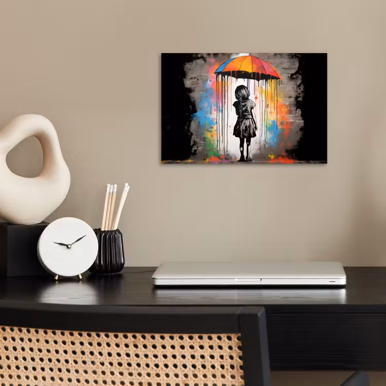 Poster - Meisje - Kunst - Paraplu - Graffiti - Kleuren - Muur — 2