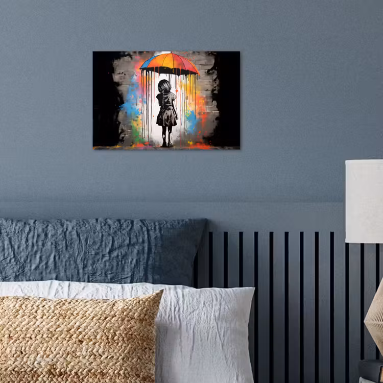 Poster - Meisje - Kunst - Paraplu - Graffiti - Kleuren - Muur — 3