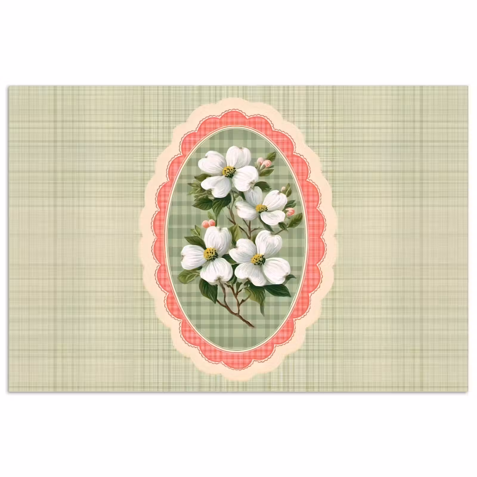 Poster - Bloemen - Illustratie - Geruit - Groen — 1