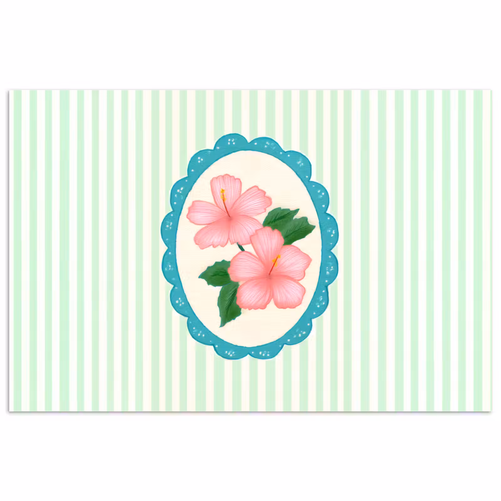 Poster - Bloemen - Ovaal - Strepen - Groen — 1