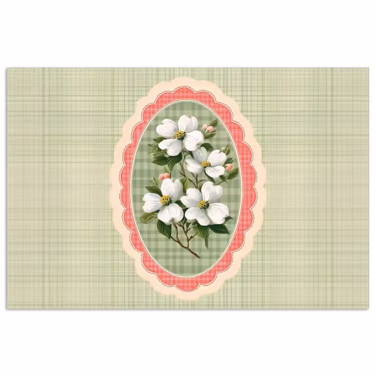 Poster - Bloemen - Illustratie - Geruit - Groen — 1