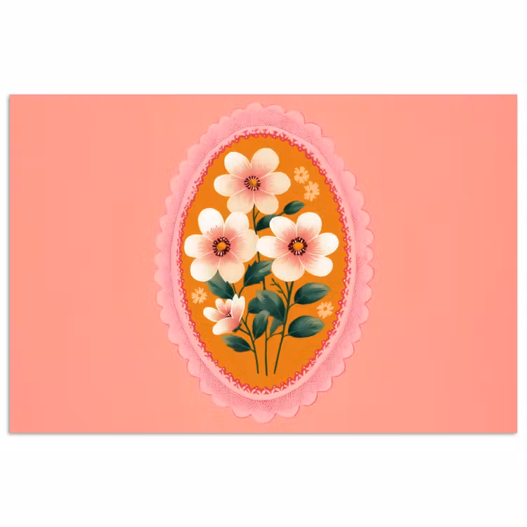 Poster - Illustratie - Bloemen - Rand - Roze — 1