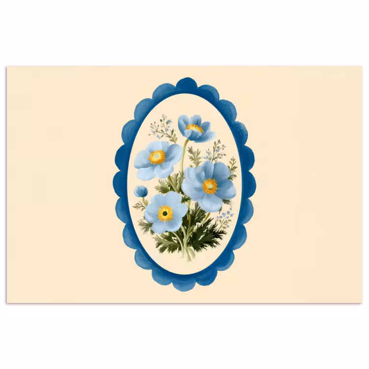 Poster - Lijst - Bloemen - Lichtblauw - Illustratie — 1