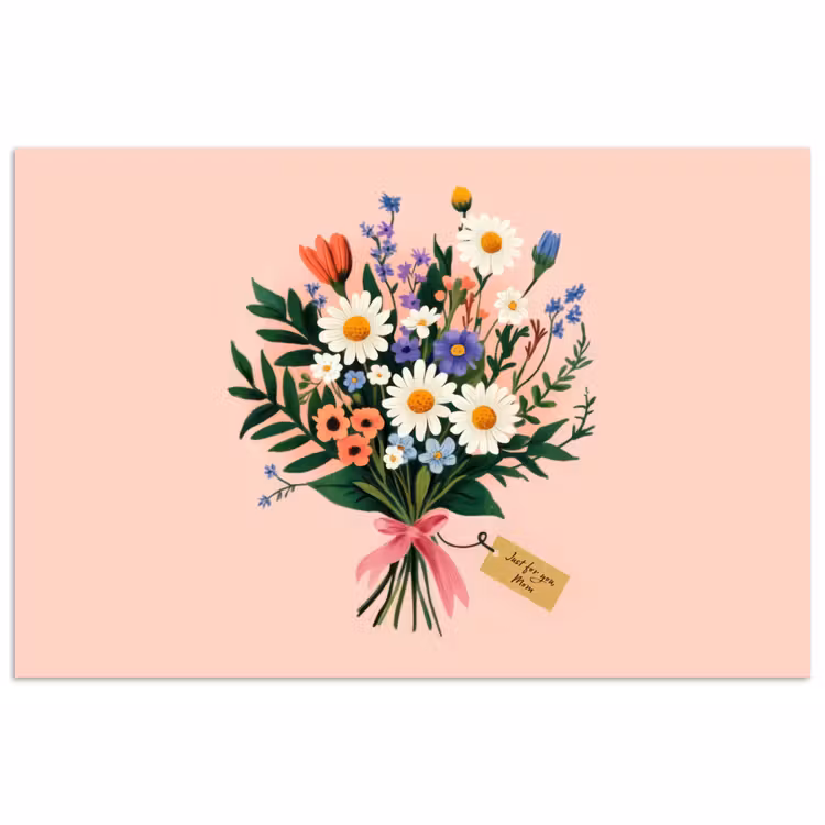 Poster - Margrieten - Boeket - Strikje - Roze — 1