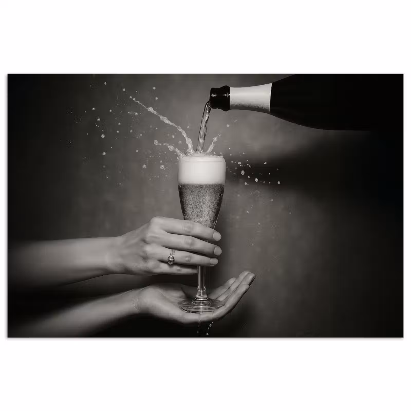 Poster - Champagnefles - Glas - Minimalistisch - Spetters — 1