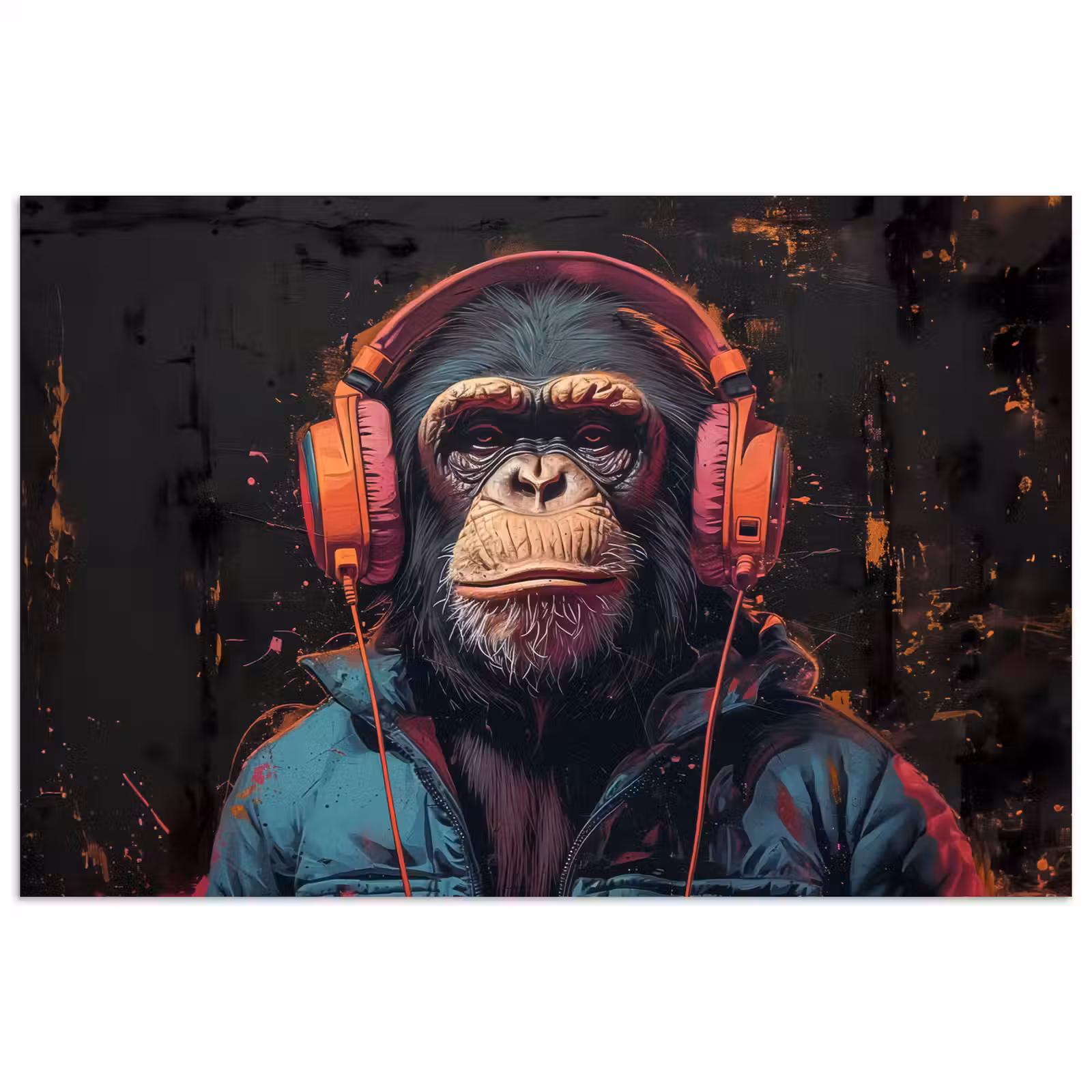 Poster - Graffiti - Chimpansee - Koptelefoon - Aap — 1