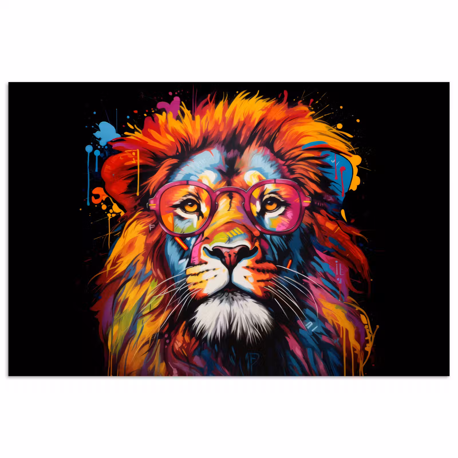 Poster - Graffiti - Leeuw - Bril - Zwart — 1
