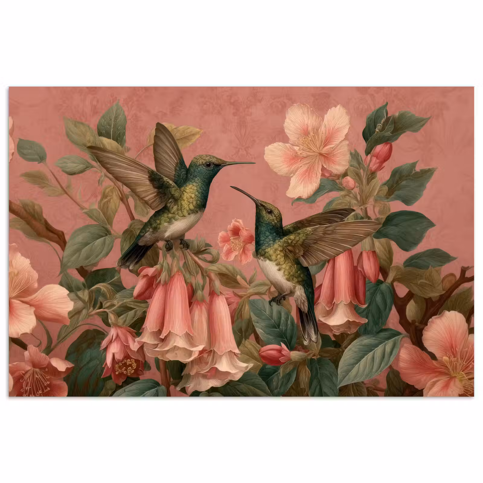 Poster - Kolibries - Bloemen - Groen - Roze — 1