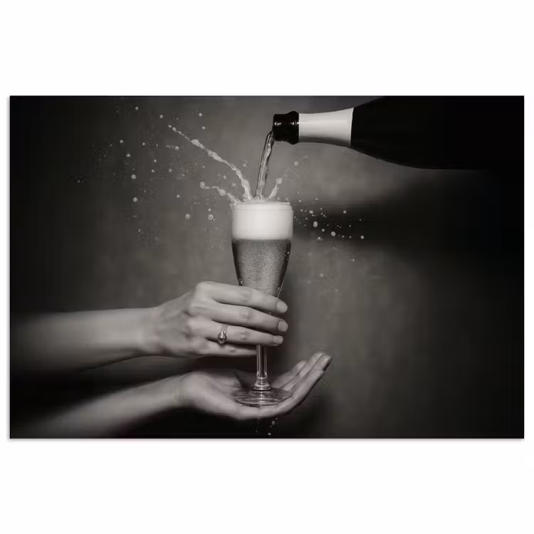 Poster - Champagnefles - Glas - Minimalistisch - Spetters — 1