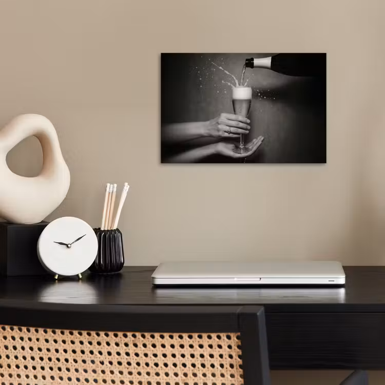 Poster - Champagnefles - Glas - Minimalistisch - Spetters — 2