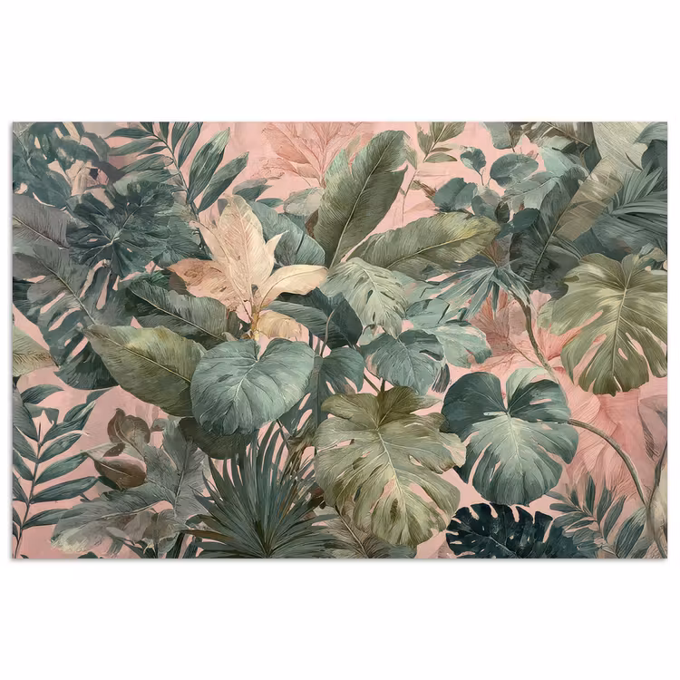 Poster - Compositie van bladeren - Groen - Roze — 1