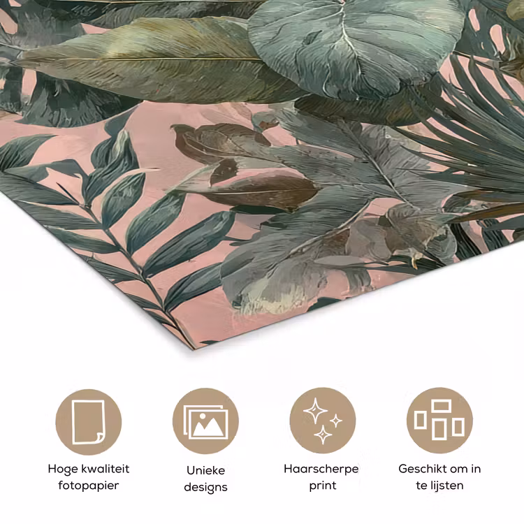 Poster - Compositie van bladeren - Groen - Roze — 5