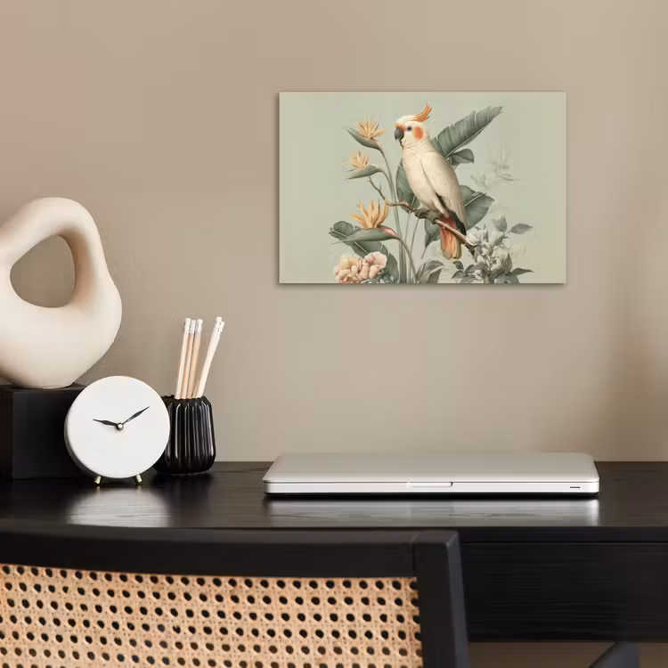 Poster - Gele kuifkaketoe - paradijsvogelbloemen - Groen — 2