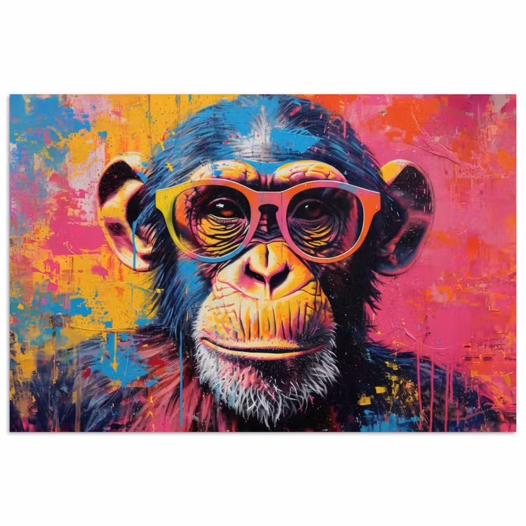 Poster - Graffiti - Chimpansee - Aap - Bril - Kleurrijk — 1