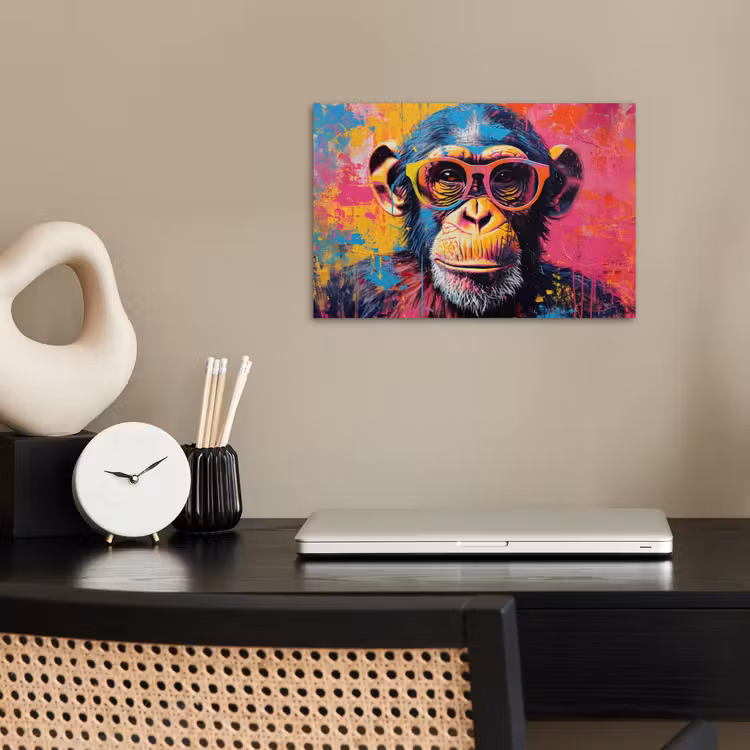 Poster - Graffiti - Chimpansee - Aap - Bril - Kleurrijk — 2