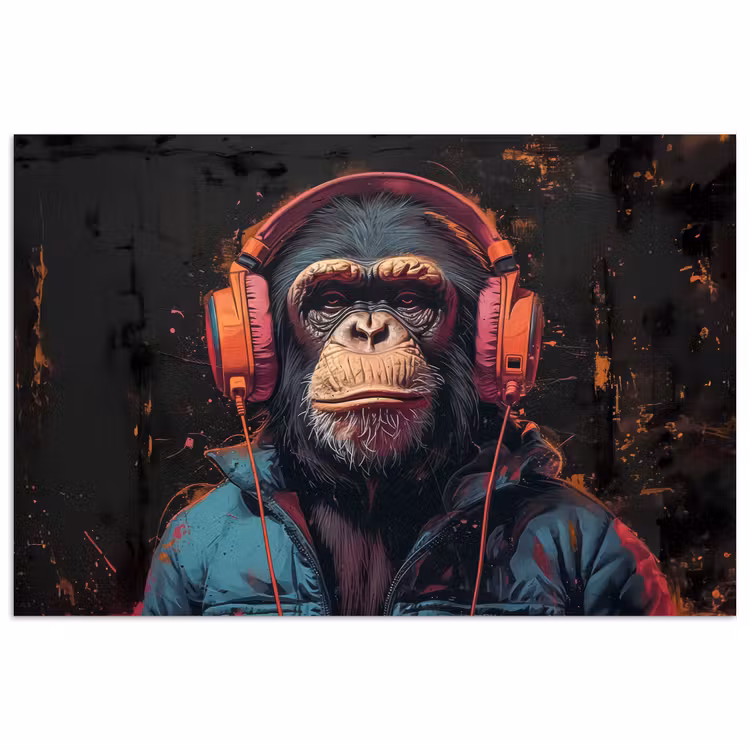 Poster - Graffiti - Chimpansee - Koptelefoon - Aap — 1