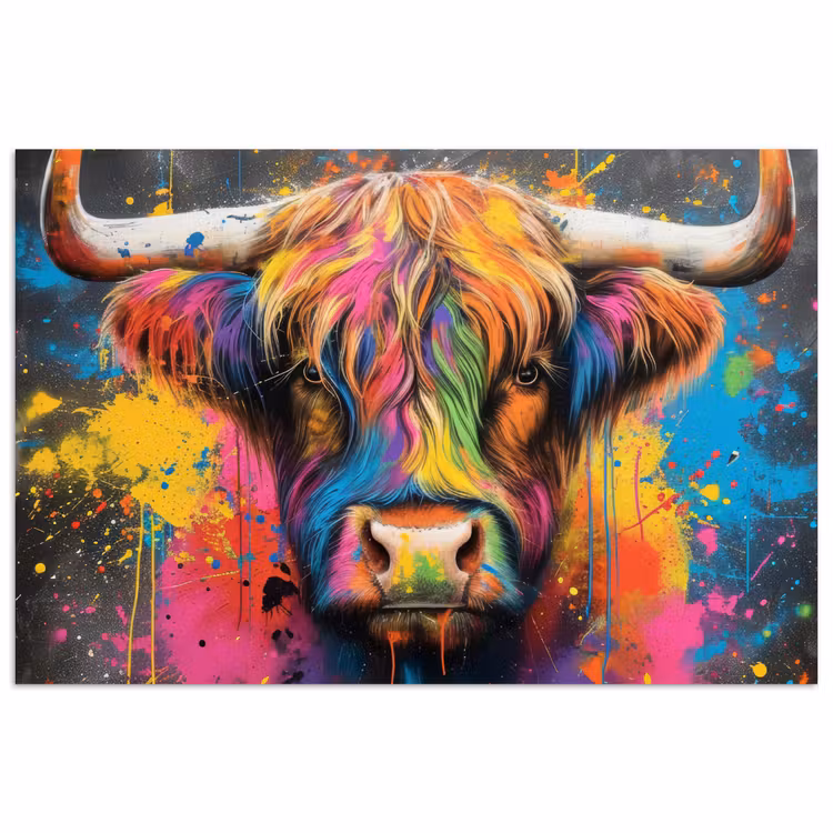Poster - Graffiti - Schotse hooglander - Koe - Kleurrijk — 1