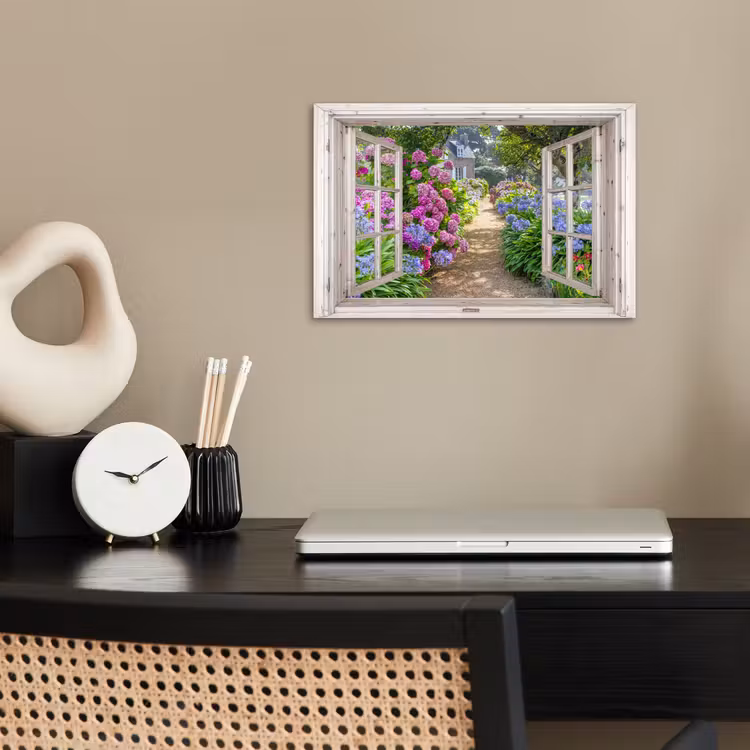 Poster - Hortensia - Doorkijk - Bloemen - Zomer - Paars - Pad — 2