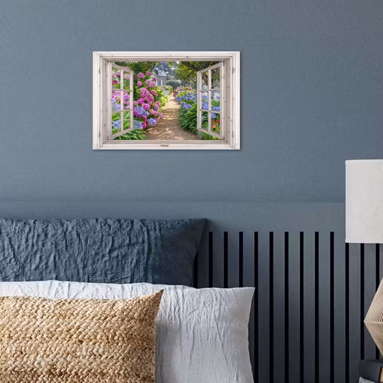 Poster - Hortensia - Doorkijk - Bloemen - Zomer - Paars - Pad — 3